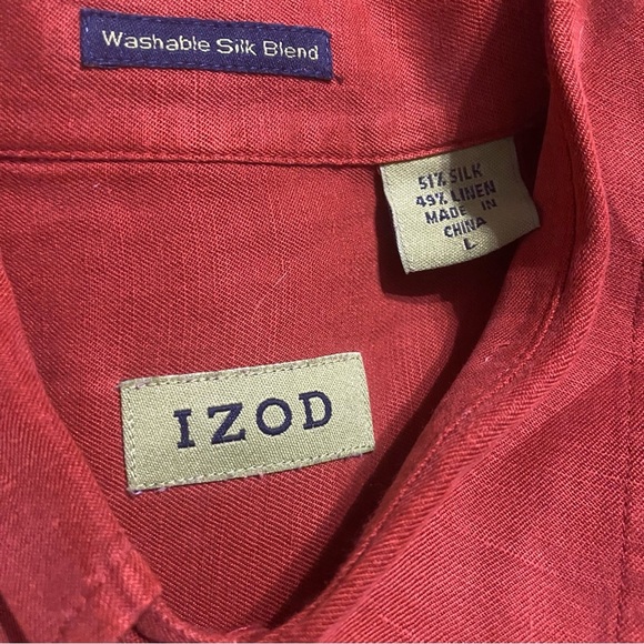 Izod Burnt Orange Washable Silk Linen Blend Button Up Shirt - Picture 4 of 4